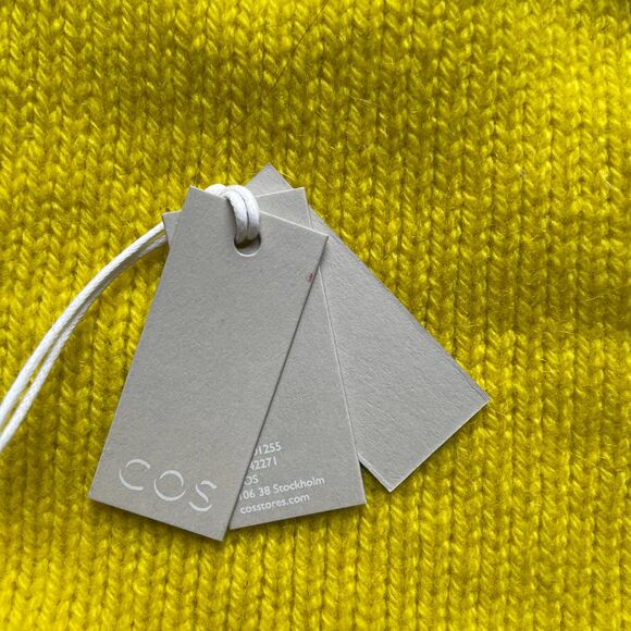 Cos 100% Cashmere Mustard Yellow Beanie Winter Knit Hat One Size NWT - Picture 2 of 7